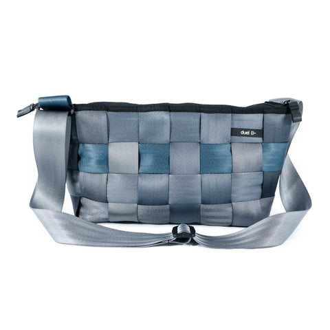 Sac Bandoulière D116 Petit Gris Métal et Bleu - Design Innovant
